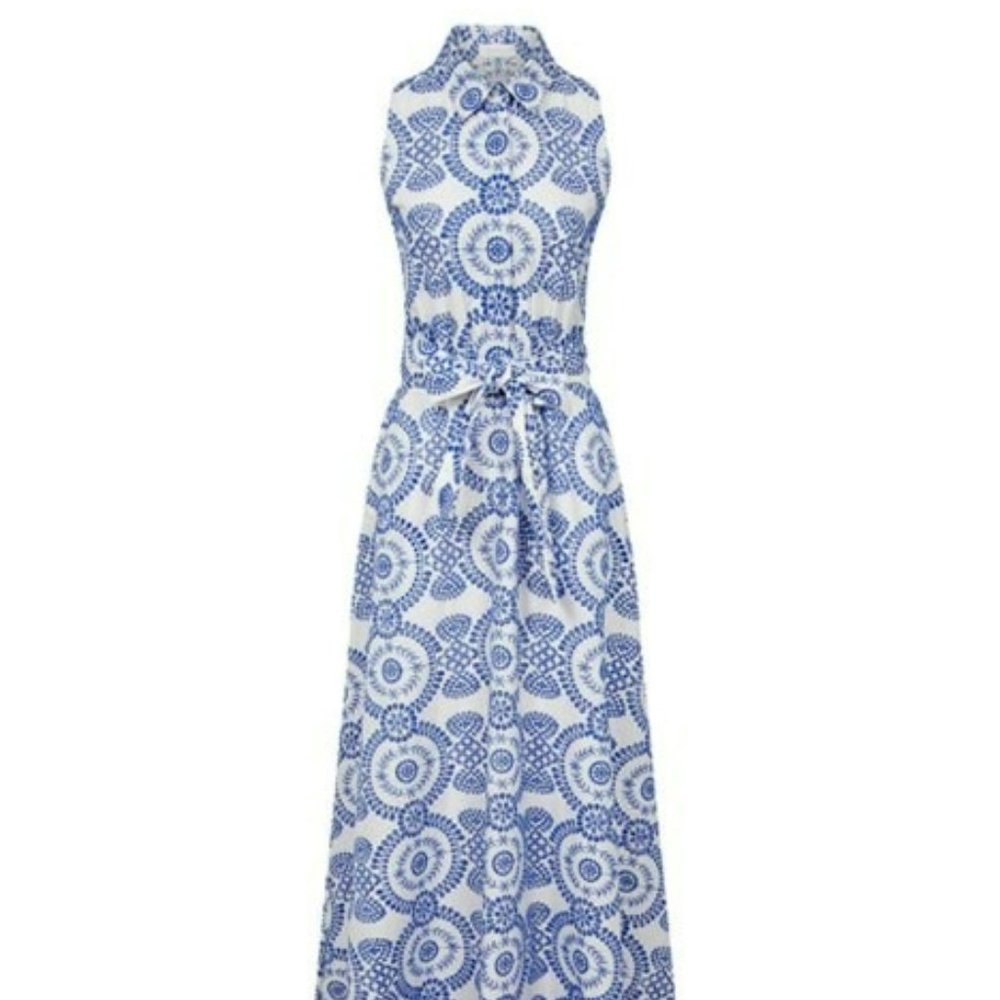 NWT Borgo de Nor Paloma broderie anglaise blue and white maxi dress